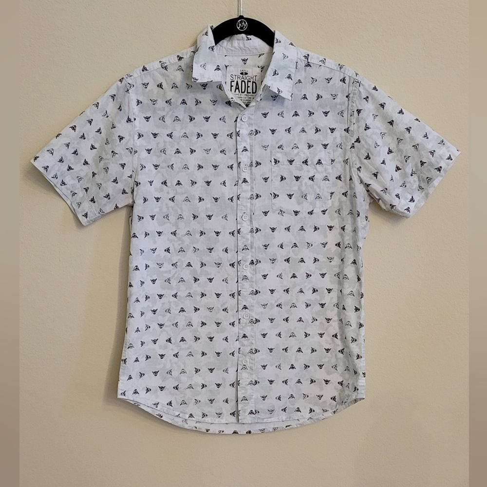 StraightFaded Short-Sleeved Shirt Shaka Print Gray Hang Loose Surf Hawaii Size S